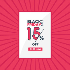 Black Friday sale banner upto 15% off. Black Friday promotion 15% discount offer