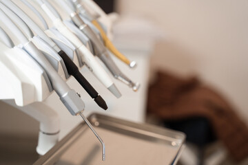 Dental equipment for dentist. Stomatology instruments. Medical drill.