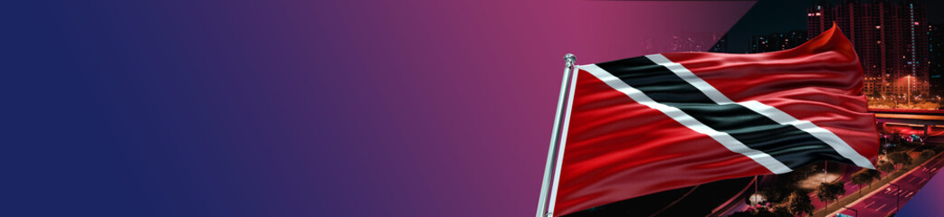 Fototapeta na wymiar Trinidad and Tobago Flag with Night city and large Gradient Single Flag 