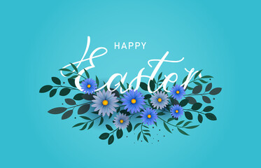 Happy easter web template or greeting card illustration. Layered 3D spring season holiday background.