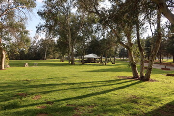 Picnic Area in Park with Gazebos and Horseshoe Pits