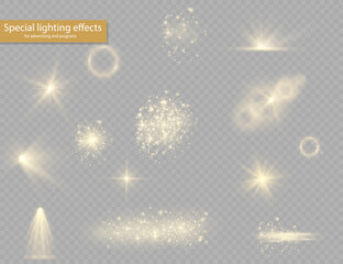Set yellow light effects, spotlights, flare, stars