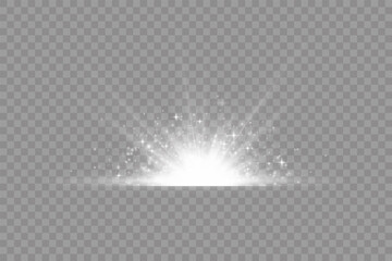 Star explosion, white glow lights sun rays.