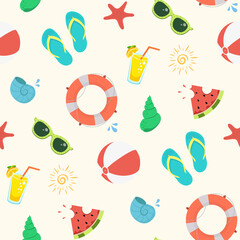 Colorful and cute seamless summer time pattern. Vector illustration.