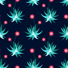 Fototapeta na wymiar Aloe vera flowers seamless pattern.