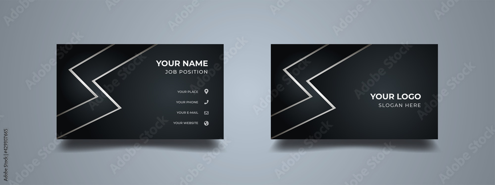 Poster modern business card with silver metallic lines. abstract business background dynamic concept. vecto