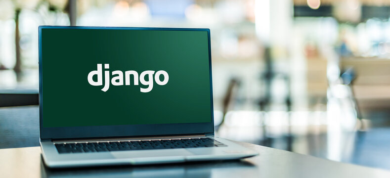 Laptop computer displaying logo of Django