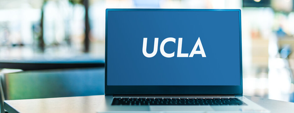 Laptop computer displaying logo of UCLA