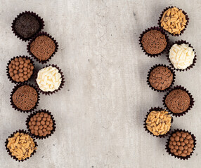 Typical brazilian brigadeiros, various flavors with copy space