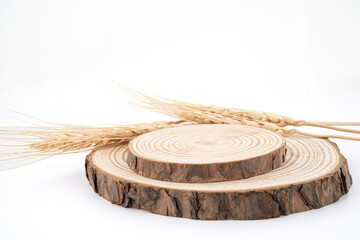 Barley rice with wooden cutting board, white background