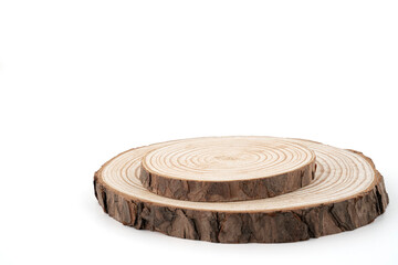 Wood slice with Annual Ring Pattern on a white background, circle, round.