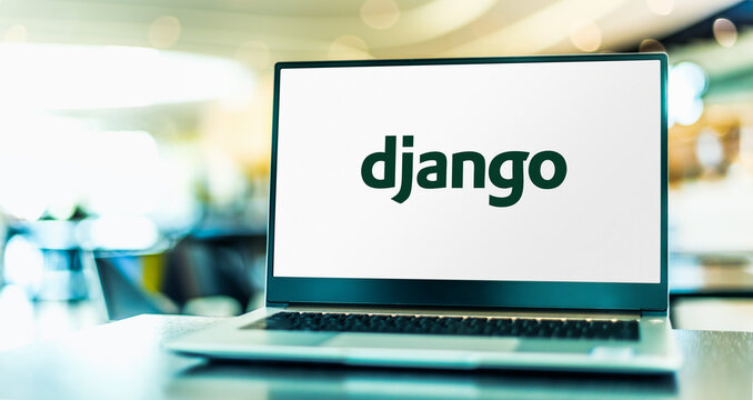 Laptop computer displaying logo of Django