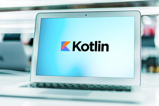 Laptop computer displaying logo of Kotlin