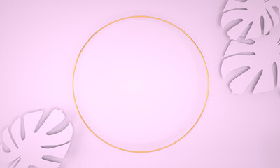 Decorative round frame with monstera leaves, 3d render