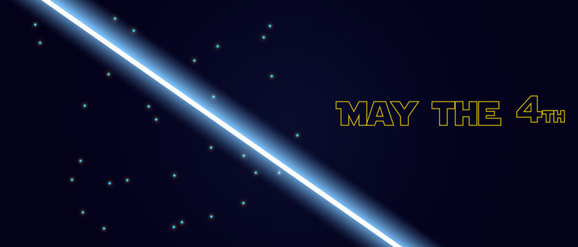 May The 4th Be With You. Vector illustration with glowing swords and stars.