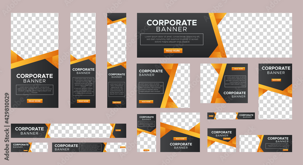 Aufkleber abstract banner design web template set, horizontal header web banner. modern gradient yellow cover 