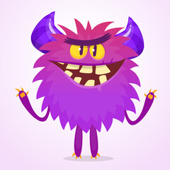 Happy cartoon monster. Halloween vector illustration of funny monster creature