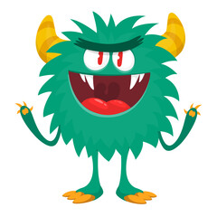 Fototapeta premium Happy cartoon monster. Halloween vector illustration of funny monster creature