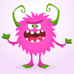 Happy cartoon monster. Halloween vector illustration of funny monster creature