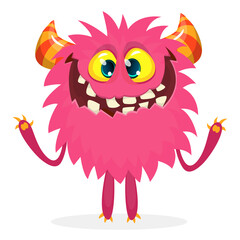Happy cartoon monster. Halloween vector illustration of funny monster creature
