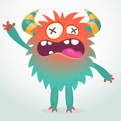 Happy cartoon monster. Halloween vector illustration of funny monster creature