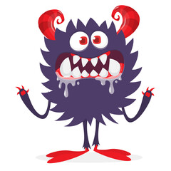 Happy cartoon monster. Halloween vector illustration of funny monster creature