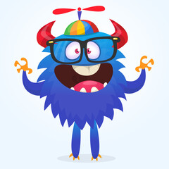 Happy cartoon monster. Halloween vector illustration of funny monster creature