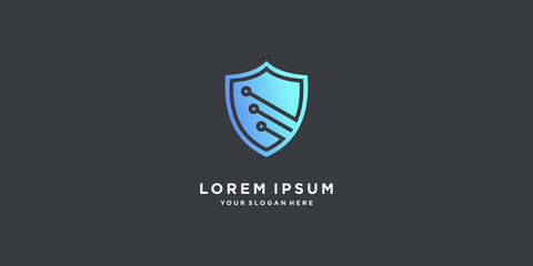 Shield logo design technology with gradient style color