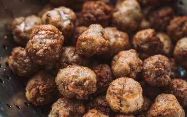 Meat balls with a crust fried. Delicious food. Close-up.