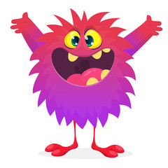 Happy cartoon monster. Halloween vector illustration of funny monster creature