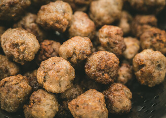 Meat balls with a crust fried. Delicious food. Close-up.