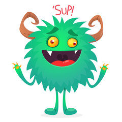 Happy cartoon monster. Halloween vector illustration of funny monster creature