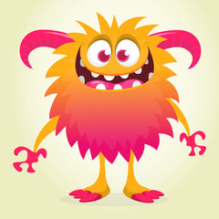 Happy cartoon monster. Halloween vector illustration of funny monster creature