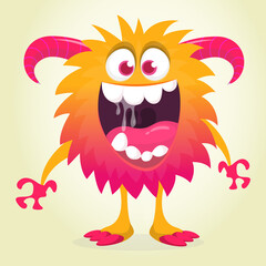 Happy cartoon monster. Halloween vector illustration of funny monster creature