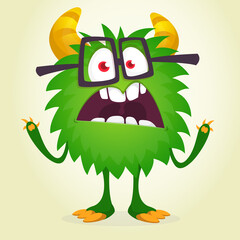 Happy cartoon monster. Halloween vector illustration of funny monster creature