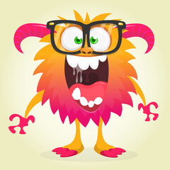 Happy cartoon monster. Halloween vector illustration of funny monster creature