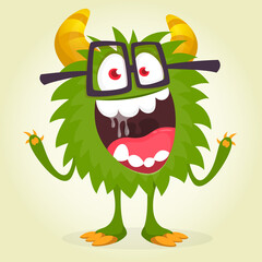 Fototapeta premium Happy cartoon monster. Halloween vector illustration of funny monster creature