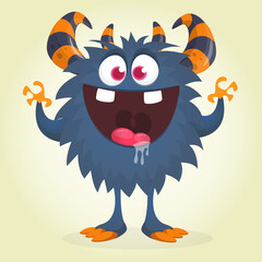 Happy cartoon monster. Halloween vector illustration of funny monster creature