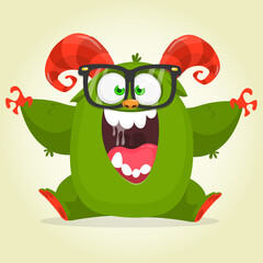 Happy cartoon monster. Halloween vector illustration of funny monster creature