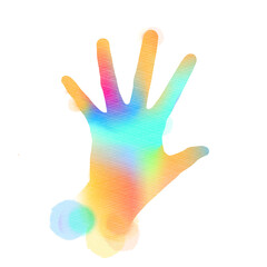 Hi five hand gesture silhouette plus abstract watercolor painted. Digital art painting.