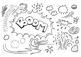 Hand drawn comic doodles on white background.