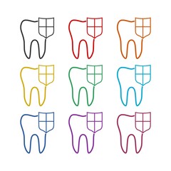 Tooth on shield protection logo icon isolated on white background color set