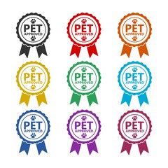 Pet approved badge isolated on white background color set