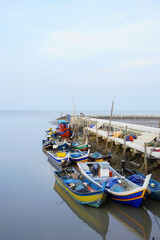 Beautiful afternoon at Kampung kuala Kuar Jawa fishing village with fishing boats, Alor setar, Kedah.