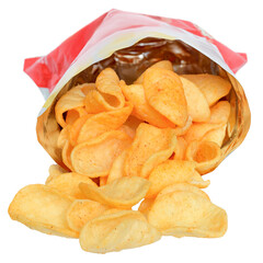 Potato chips in packaging close up isolated