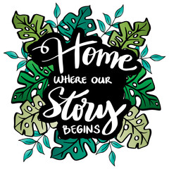 Fototapeta na wymiar Home is where our story begins. Motivational quote.