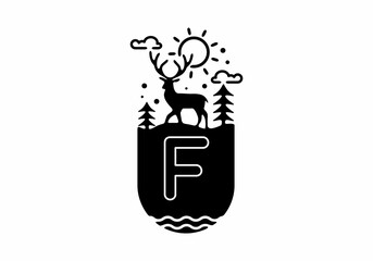 Black line art illustration of deer badge with F initial name in the middle