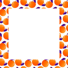 Card with a frame of oranges. Citrus fruit square border design. For use in menus, napkins, plates, restaurants and cafes, for printing and other designs. Square pattern. Vector illustration with