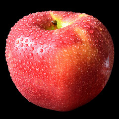 Red wet apple isolated on a black
