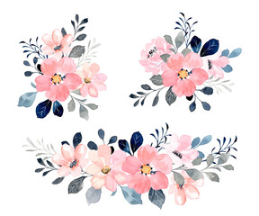 Pink floral bouquet collection with watercolor